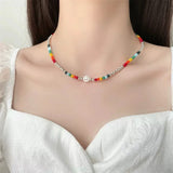 925 Sterling Silver Colorful Beaded Smiling Face Necklace Women