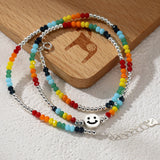 925 Sterling Silver Colorful Beaded Smiling Face Necklace Women