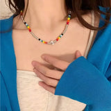 925 Sterling Silver Colorful Beaded Smiling Face Necklace Women
