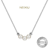 925 Sterling Silver Pearl Necklace Ladies Sweet Clavicle Chain Wedding Jewelry