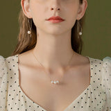 925 Sterling Silver Pearl Necklace Ladies Sweet Clavicle Chain Wedding Jewelry