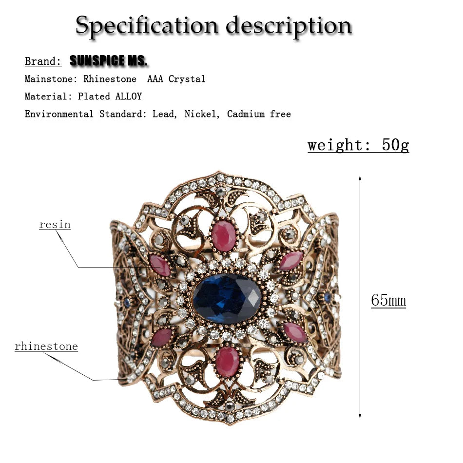 Neovisson Big Size Resin Cuff Bracelet Antique Jewelry