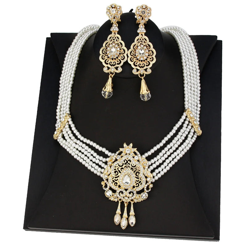 Neovisson High Natural Stone Beaded Necklace Drop Earring Set