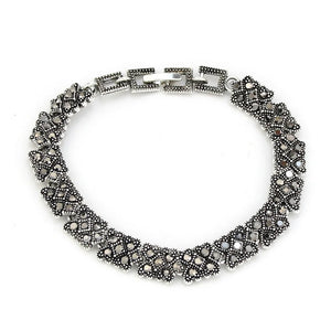 Vintage Silver Crystal Bohemia Link Bracelet Evil Eye Jewelry