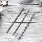 Vintage Silver Crystal Bohemia Link Bracelet Evil Eye Jewelry
