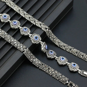 Vintage Silver Crystal Bohemia Link Bracelet Evil Eye Jewelry