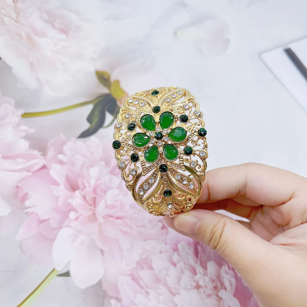 Neovisson Resin Flower Bangle Rhinestone Cuff Bracelet