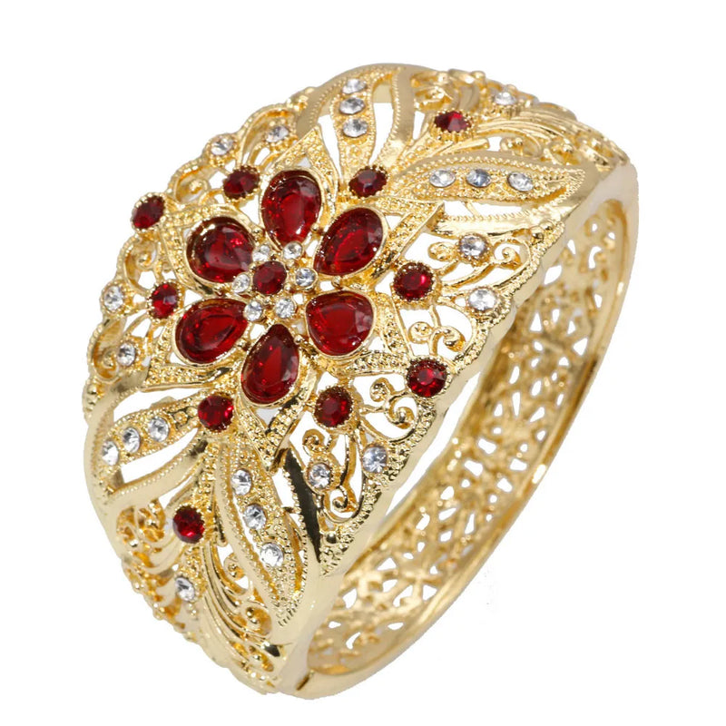 Neovisson Resin Flower Bangle Rhinestone Cuff Bracelet
