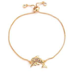 Colorful Zirconia Dolphin Charm Bracelet Adjustable Gift