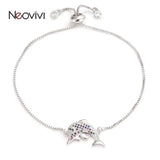 Colorful Zirconia Dolphin Charm Bracelet Adjustable Gift