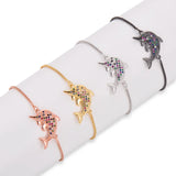 Colorful Zirconia Dolphin Charm Bracelet Adjustable Gift