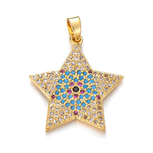 Colorful CZ Star Pendant Necklace for Women