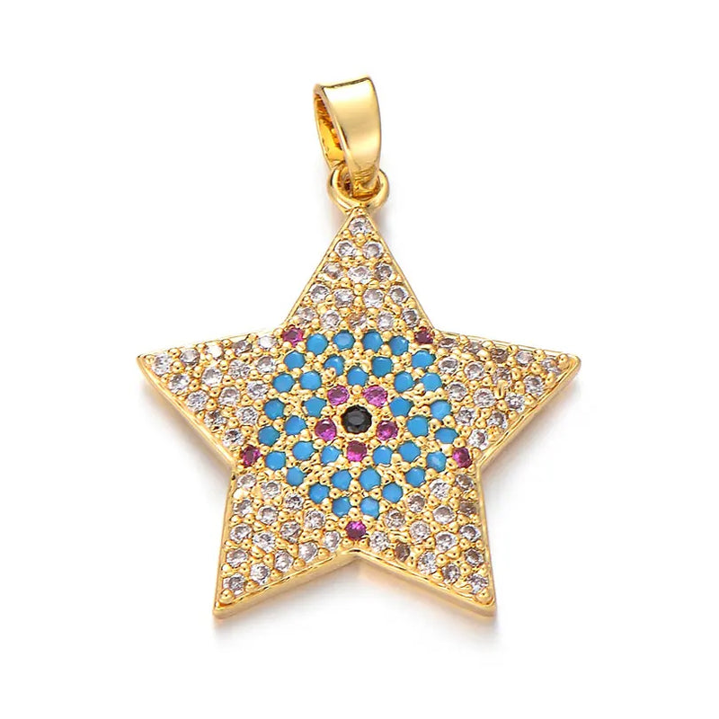 Colorful CZ Star Pendant Necklace for Women