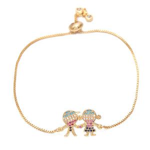 Colorful CZ Boy-Girl Charm Bracelets Set for Couples