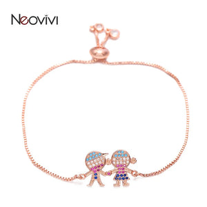 Colorful CZ Boy-Girl Charm Bracelets Set for Couples
