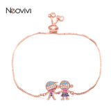 Colorful CZ Boy-Girl Charm Bracelets Set for Couples
