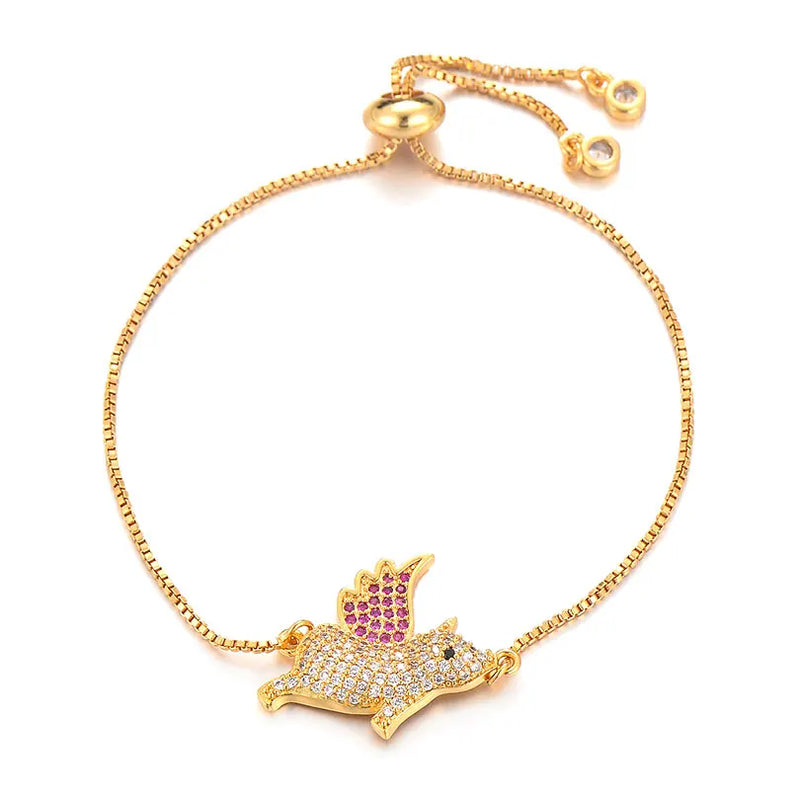 Kids Copper Link Chain Flying Pig Charm Bracelet