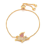 Kids Copper Link Chain Flying Pig Charm Bracelet