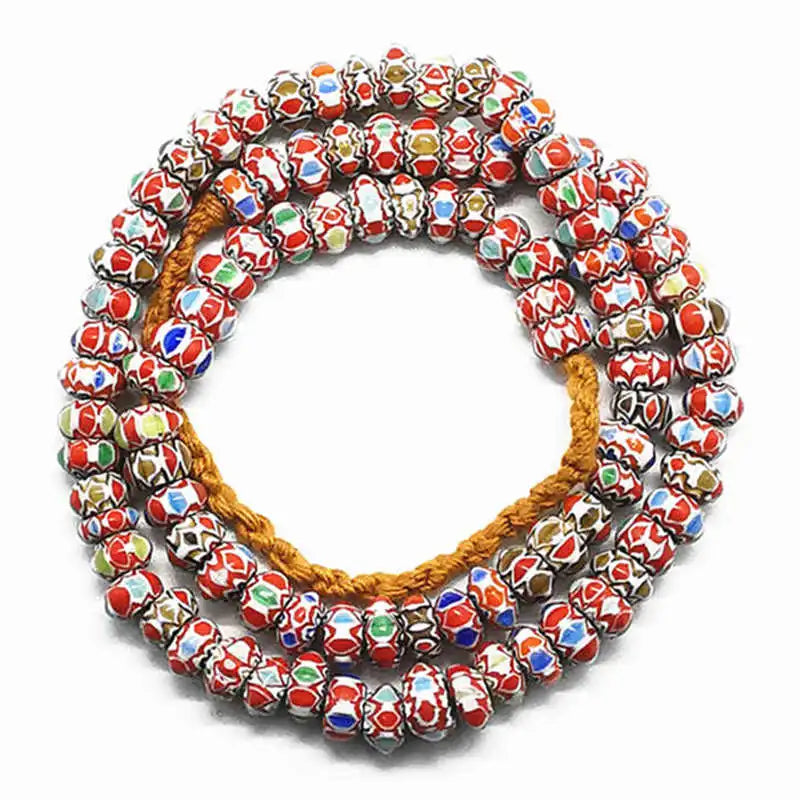 Nepal Ancient Glass Rainbow Disk Beads Strand Tibetan Necklace