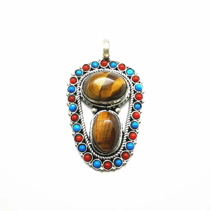 Nepal Jewelry Copper Inlaid Stone Big Pendants TBP352