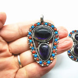 Nepal Jewelry Copper Inlaid Stone Big Pendants TBP352