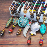 Nepal Beaded Pendant Wooden Bead Necklace Women's Buddhist Beads