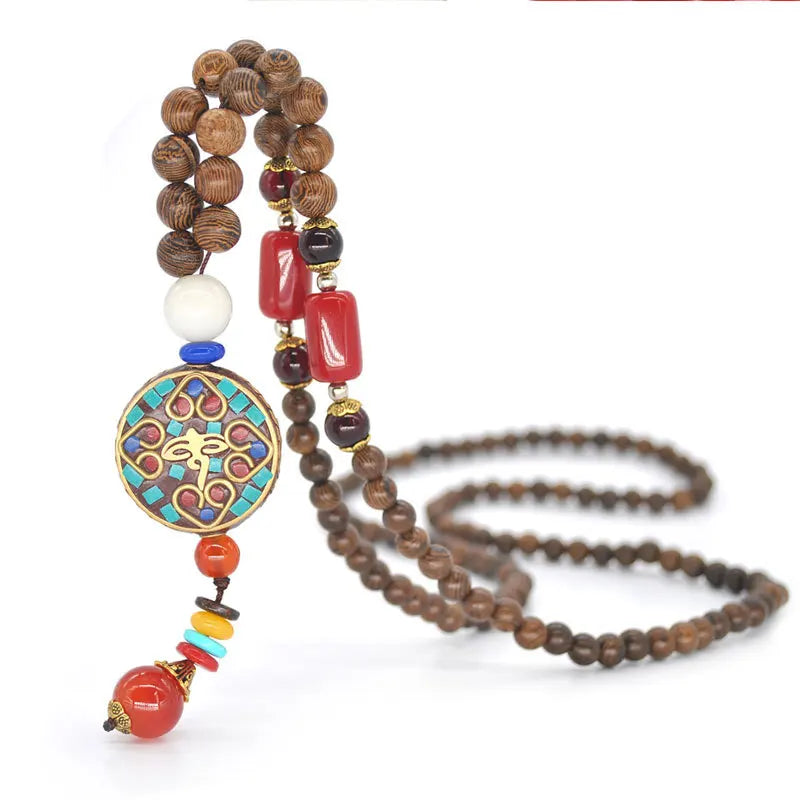 Nepal Beaded Pendant Wooden Bead Necklace Women's Buddhist Beads