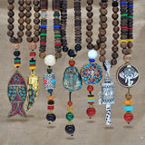 Nepal Beaded Pendant Wooden Bead Necklace Women's Buddhist Beads