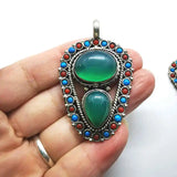 Nepal Flower Pendant Green Agate Copper Inlaid TBP351