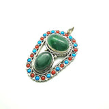 Nepal Flower Pendant Green Agate Copper Inlaid TBP351