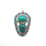 Nepal Flower Pendant Green Agate Copper Inlaid TBP351