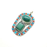 Nepal Flower Pendant Green Agate Copper Inlaid TBP351