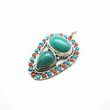 Nepal Flower Pendant Green Agate Copper Inlaid TBP351
