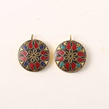 Nepalese Buddhist Round Pendant Charm 30mm Clay & Brass DIY Necklace