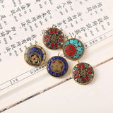 Nepalese Buddhist Round Pendant Charm 30mm Clay & Brass DIY Necklace