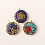 Nepalese Buddhist Round Pendant Charm 30mm Clay & Brass DIY Necklace