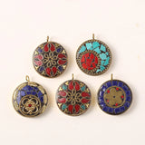 Nepalese Buddhist Round Pendant Charm 30mm Clay & Brass DIY Necklace