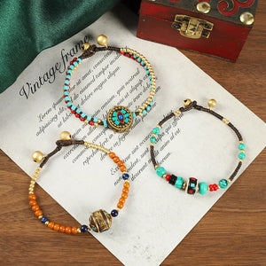 Nepalese Tibetan Braided Bracelet Women's Boho Retro Style with Bell Hand Rope