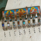Nepalese Tibetan Silk Retro Silver Bracelet with Turquoise & Feldspar