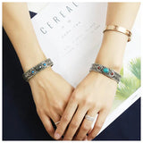 Nepalese Tibetan Silk Retro Silver Bracelet with Turquoise & Feldspar