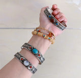 Nepalese Tibetan Silk Retro Silver Bracelet with Turquoise & Feldspar
