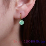 Nephrite Jade Bead Earrings Green Vintage Amulet Natural Jewelry Women