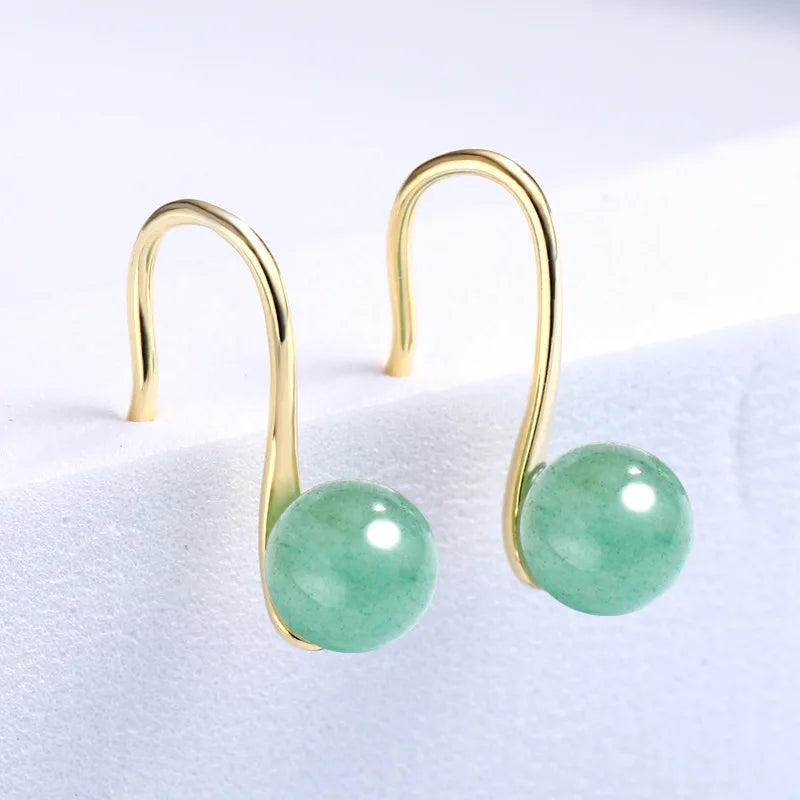 Nephrite Jade Bead Earrings Green Vintage Amulet Natural Jewelry Women