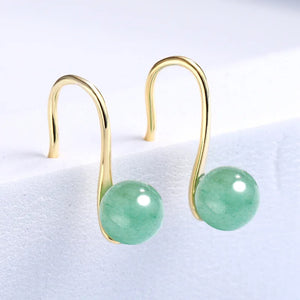 Nephrite Jade Bead Earrings Green Vintage Amulet Natural Jewelry Women