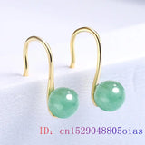 Nephrite Jade Bead Earrings Green Vintage Amulet Natural Jewelry Women