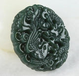 Dragon Phoenix Hetian Jade Nephrite Pendant Necklace Amulet