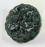 Dragon Phoenix Hetian Jade Nephrite Pendant Necklace Amulet