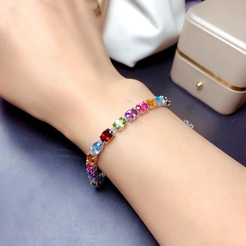 925 Sterling Silver Rainbow Colorful Tourmaline Treasure Bracelet