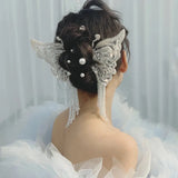 Sequin Tassel Lace Butterfly Pair Clip Wedding Hair Accessories