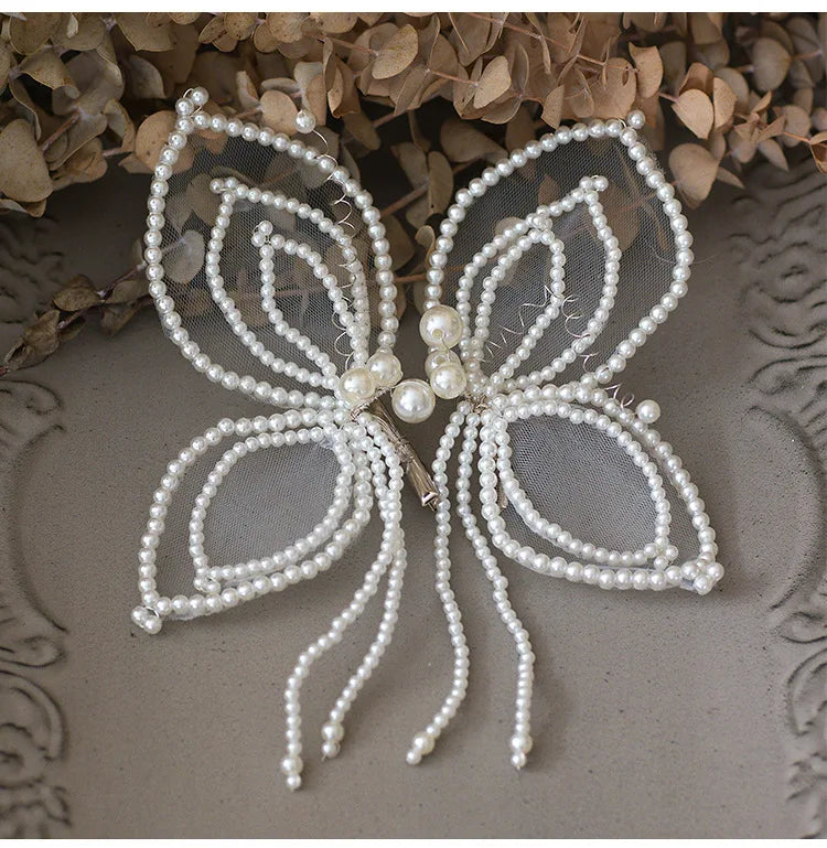 Sequin Tassel Lace Butterfly Pair Clip Wedding Hair Accessories